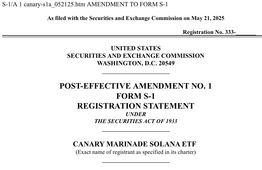 🚨 BREAKING: 🔥 OGGI: Canary presenta la modifica per il suo ETF su Solana - "Canary Marinade Solana ETF"