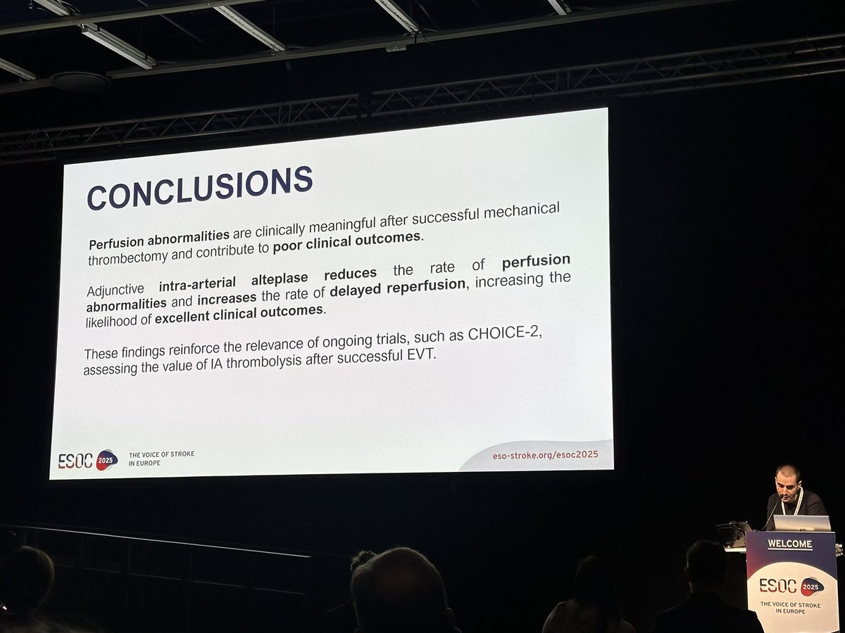 Arturo Renú Jornet (@renuarturo) on Twitter photo Dr. Dario Ramis from <a href="/IctusClinic/">Ictus Clinic</a> (<a href="/hospitalclinic/">Hospital Clínic</a> ) at #ESOC2025 on reperfusion patterns after successful mechanical thrombectomy and the role of adjunct intra-arterial alteplase.
Promising insights on optimizing #stroke outcomes and personalizing post-recanalization therapy. Dr. Dario Ramis from <a href="/IctusClinic/">Ictus Clinic</a> (<a href="/hospitalclinic/">Hospital Clínic</a> ) at #ESOC2025 on reperfusion patterns after successful mechanical thrombectomy and the role of adjunct intra-arterial alteplase.
Promising insights on optimizing #stroke outcomes and personalizing post-recanalization therapy.