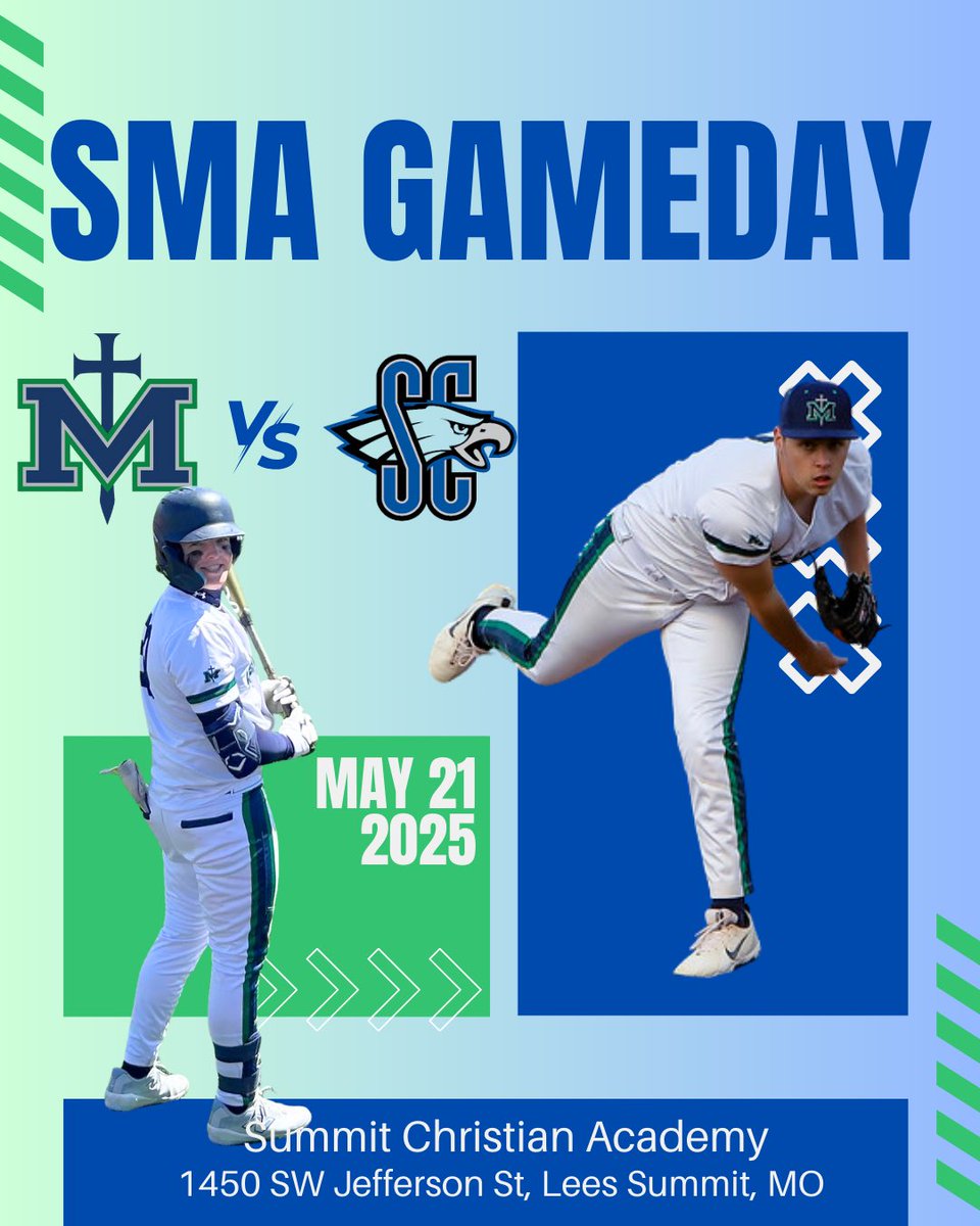 SMA GAMEDAY- District Championship!
⌚️4:30pm
🆚 Summit Christian Academy
📍 SCA
⚾️🛡️🗡️ #guardup #smabaseball