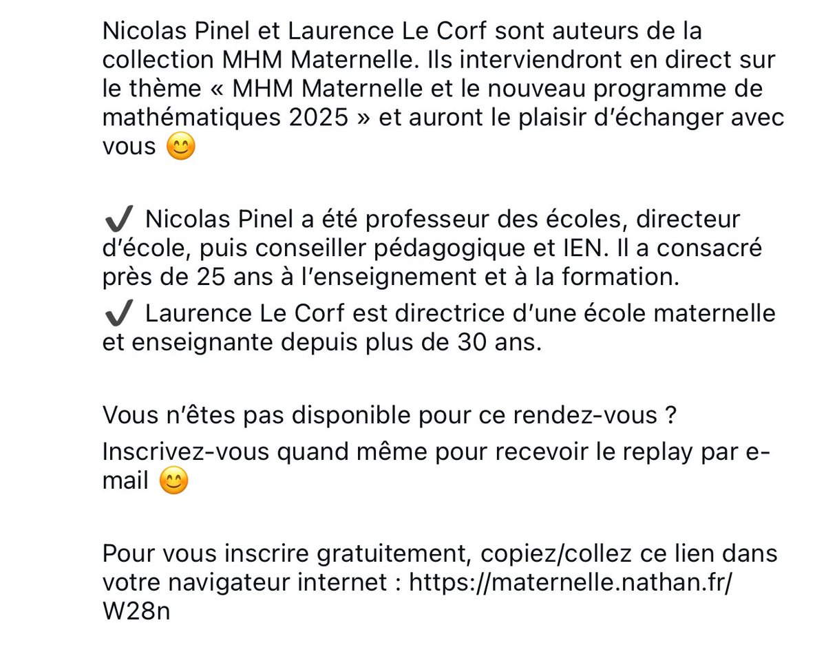 MHM@ternelle (@mhmternelle1) on Twitter photo Si vous voulez échanger avec nous voici le lien pour vous inscrire
maternelle.nathan.fr/W28n Si vous voulez échanger avec nous voici le lien pour vous inscrire
maternelle.nathan.fr/W28n
