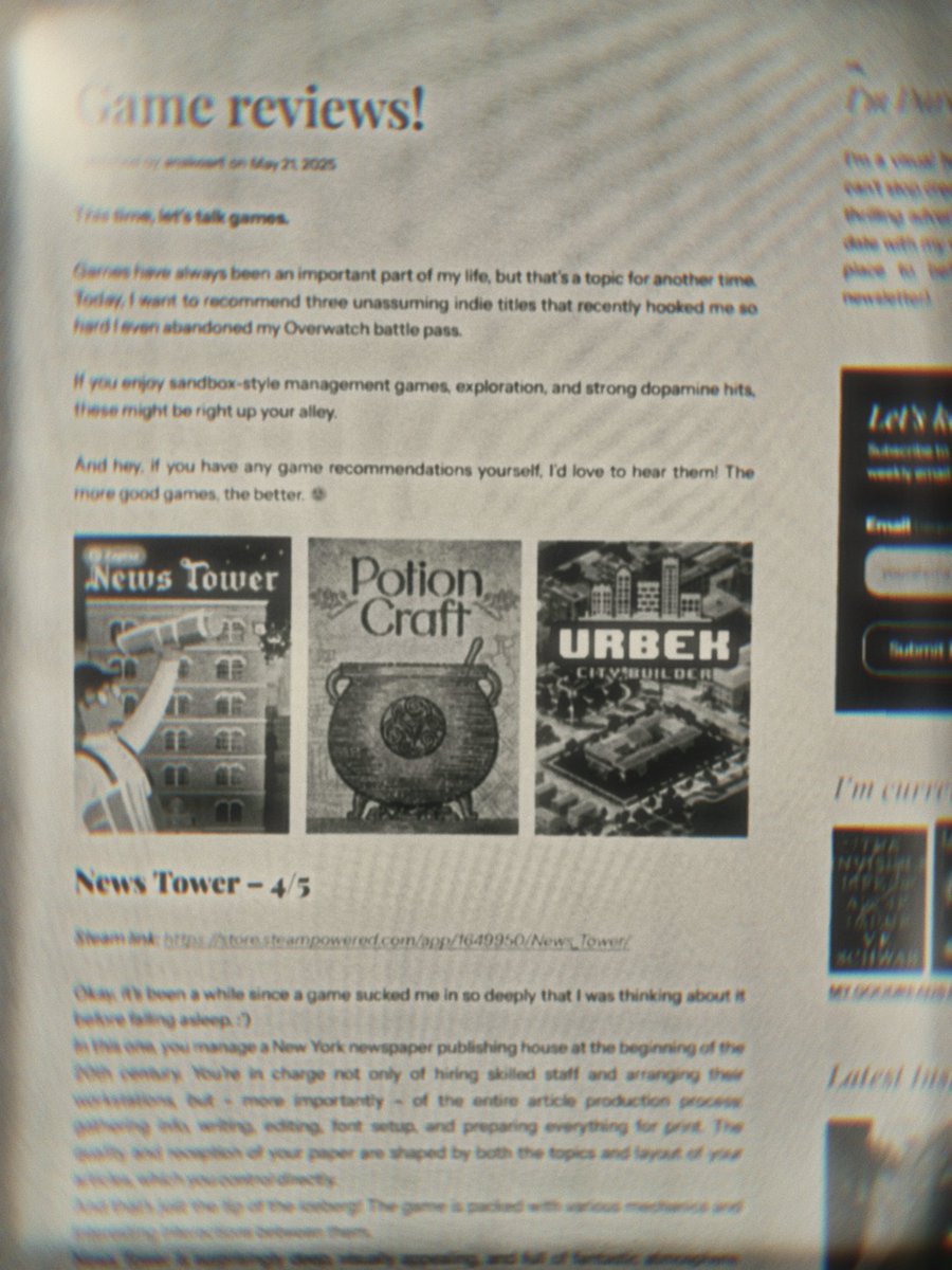 I just made a post on my bIog with a few indie games reviews! 😁 Iink is in my profile!