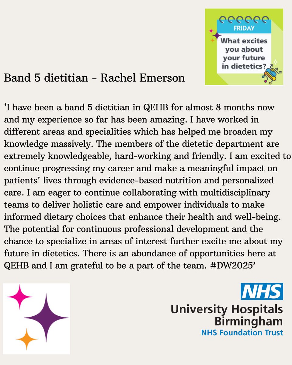 UHB Therapy Services (@uhbtherapy) on Twitter photo Dietitian Rachel tells us what excites her about her future in dietetics and working at the QE! 
#DW2025 Dietitian Rachel tells us what excites her about her future in dietetics and working at the QE! 
#DW2025
