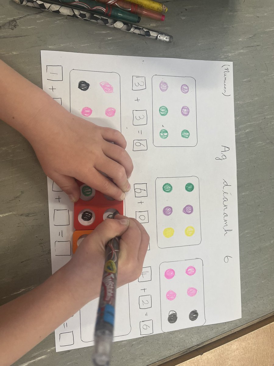 rangeibhlin1's tweet photo. Bhí Naíonáin Bheaga ag obair leis na plátaí Numicon inniu agus iad ag iniúchadh uimhir 6. D’eirigh go hiontach Leo! @GaelscoilAU https://t.co/iSox3r1BMi