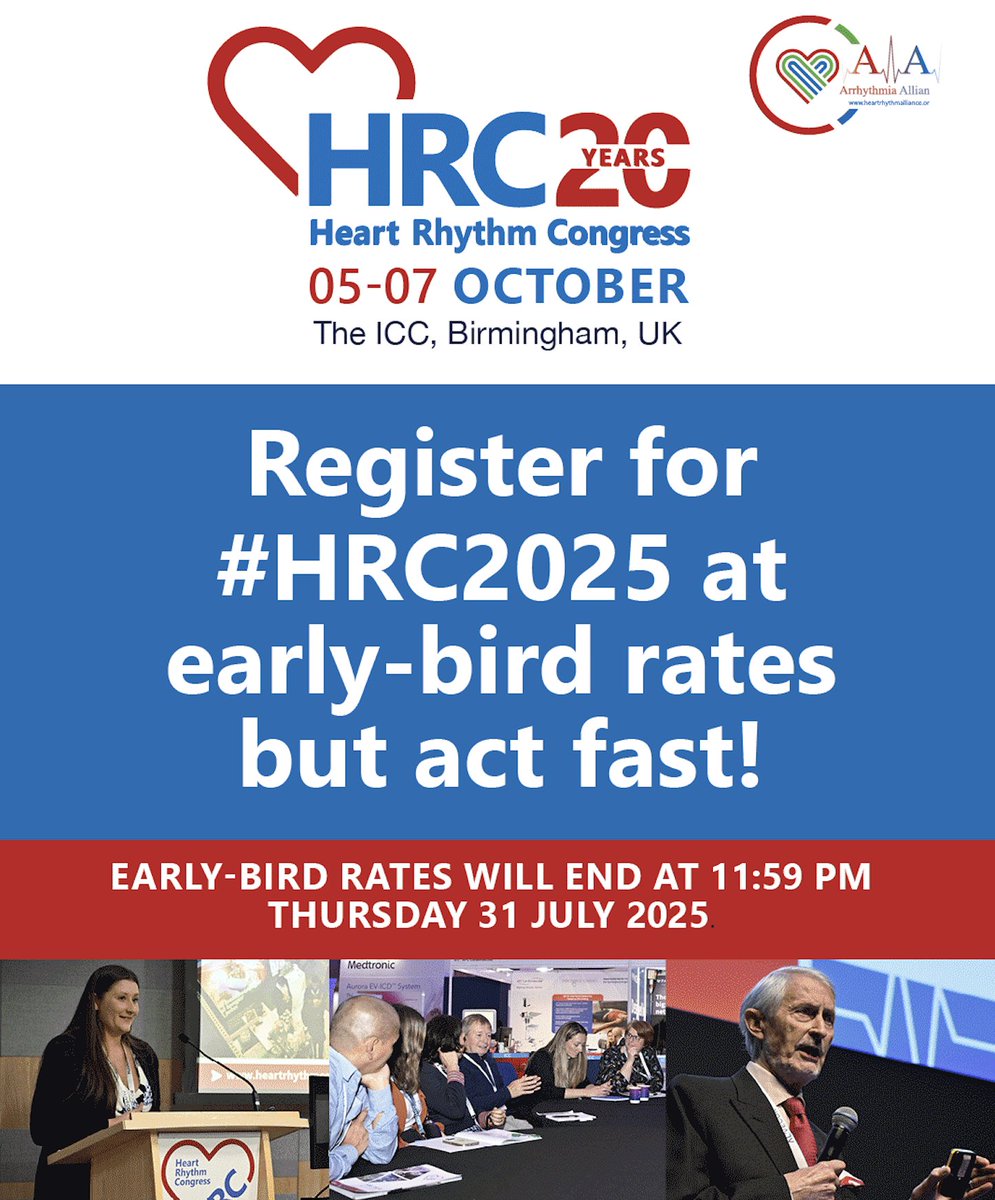 Heart Rhythm Congress (@heartrhythmcong) on Twitter photo Time is whizzing by, and the end of July will be upon us very soon. Please do not forget to set up a diary reminder to register for #HRC2025 before the early bird deadline heartrhythmcongress.org
<a href="/KnowYourPulse/">Arrhythmia Alliance</a> <a href="/AtrialFibUK/">AF Association</a> <a href="/BlackoutsTrust/">STARS -Syncope Trust And Reflex Anoxic Seizures</a> <a href="/TrudieLobban/">trudie</a> Time is whizzing by, and the end of July will be upon us very soon. Please do not forget to set up a diary reminder to register for #HRC2025 before the early bird deadline heartrhythmcongress.org
<a href="/KnowYourPulse/">Arrhythmia Alliance</a> <a href="/AtrialFibUK/">AF Association</a> <a href="/BlackoutsTrust/">STARS -Syncope Trust And Reflex Anoxic Seizures</a> <a href="/TrudieLobban/">trudie</a>