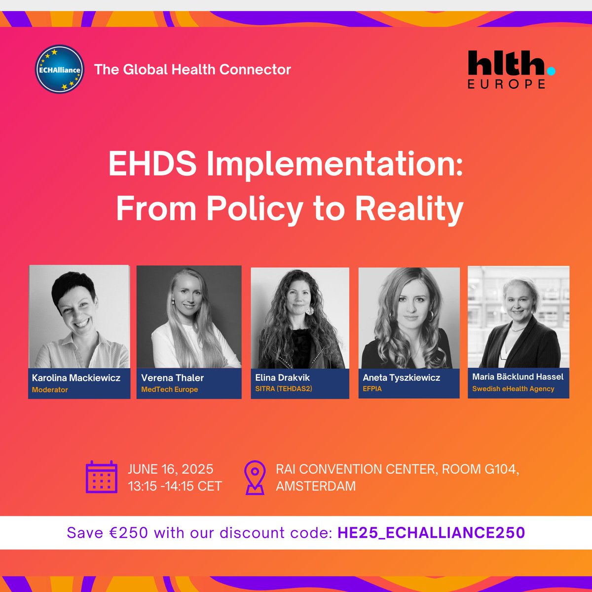 The European Health Data Space (#EHDS) regulation is now in place — but how do we turn policy into practical reality?

🔹 Join <a href="/ECHAlliance/">ECHAlliance: The Global Health Connector</a> - The Global Health Connector at <a href="/HLTHEVENT/">HLTH</a> Europe 2025 for a special session.

Register now: echalliance.com/events-health-…
