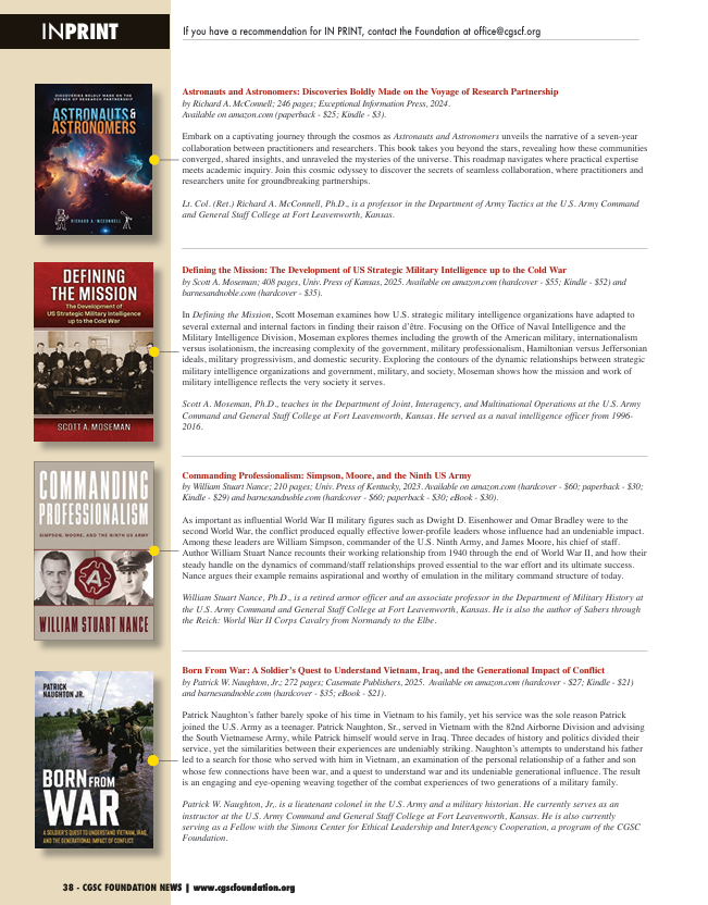 "Born from War" made the latest issue of the CGSC Foundation News Magazine!