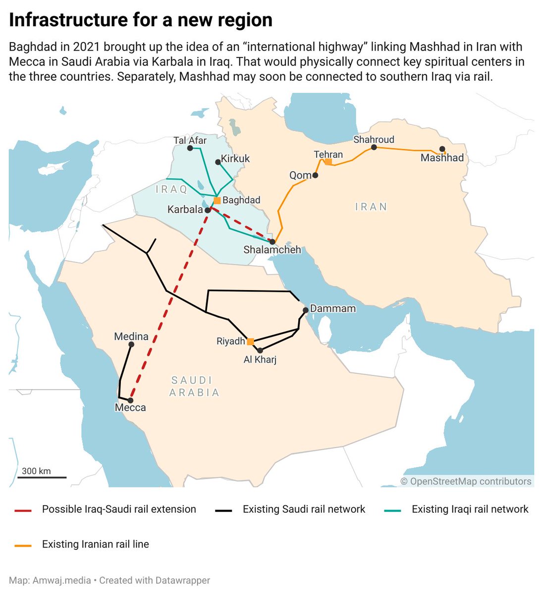 amwajdata's tweet image. #DailyData from @amwajdata | 🚉 🇮🇷 Iran, 🇮🇶 Iraq, 🇸🇦 Saudi rail network

How could an international rail link transform religious travel?

Learn more 👉amwaj.media/en/data/countr… #RailNetwork #MiddleEastInfrastructure