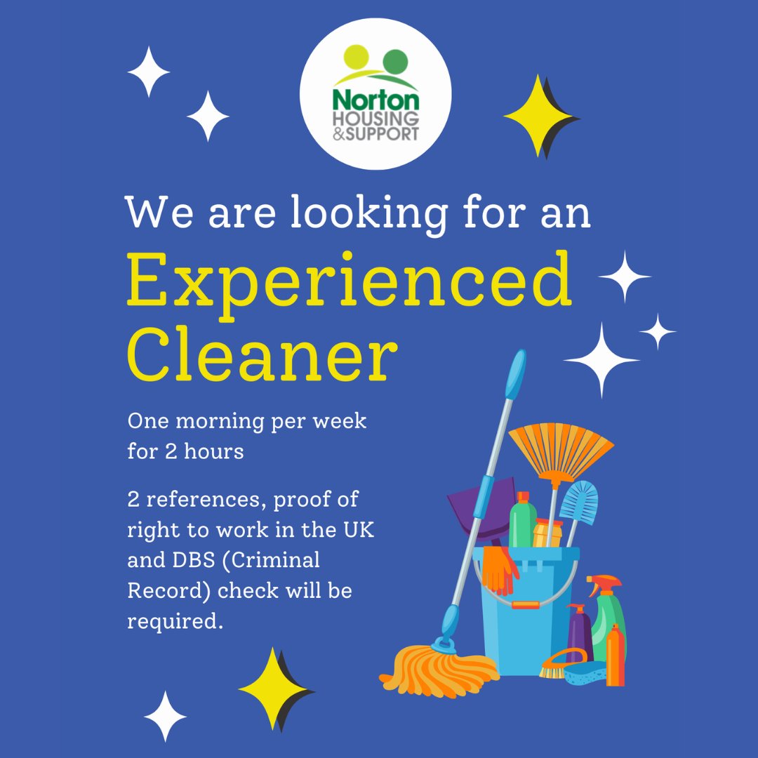 We're Hiring! 🧼✨
We're looking for an experienced cleaner to join us for 2 hours per week. If you're reliable, experienced, and take pride in your work, we'd love to hear from you!
Call: 0116 253 8541

#WorkWithUs #TeamWork #Leicester #SupportedHousing #Charity #MentalHealth