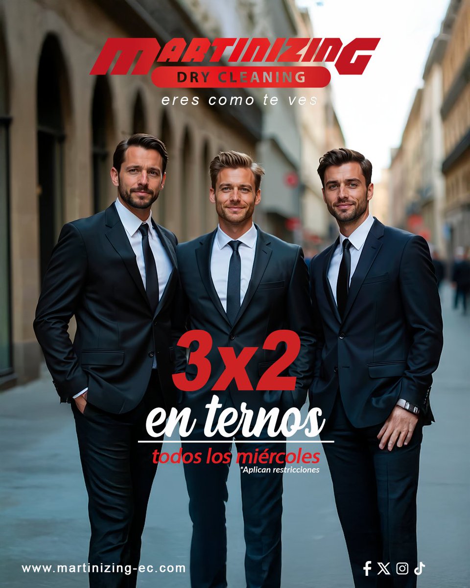 martinizingec's tweet photo. 📢 Todos los #Miércoles lava 3 ternos y paga solo por 2.
¡Que tu imagen hable por ti!

📍 Encuéntranos en todos los locales #Martinizing a nivel nacional.

*Aplican restricciones.

#MiércolesDePromo #Ternos #EstiloYConfianza https://t.co/dCIjXCursh
