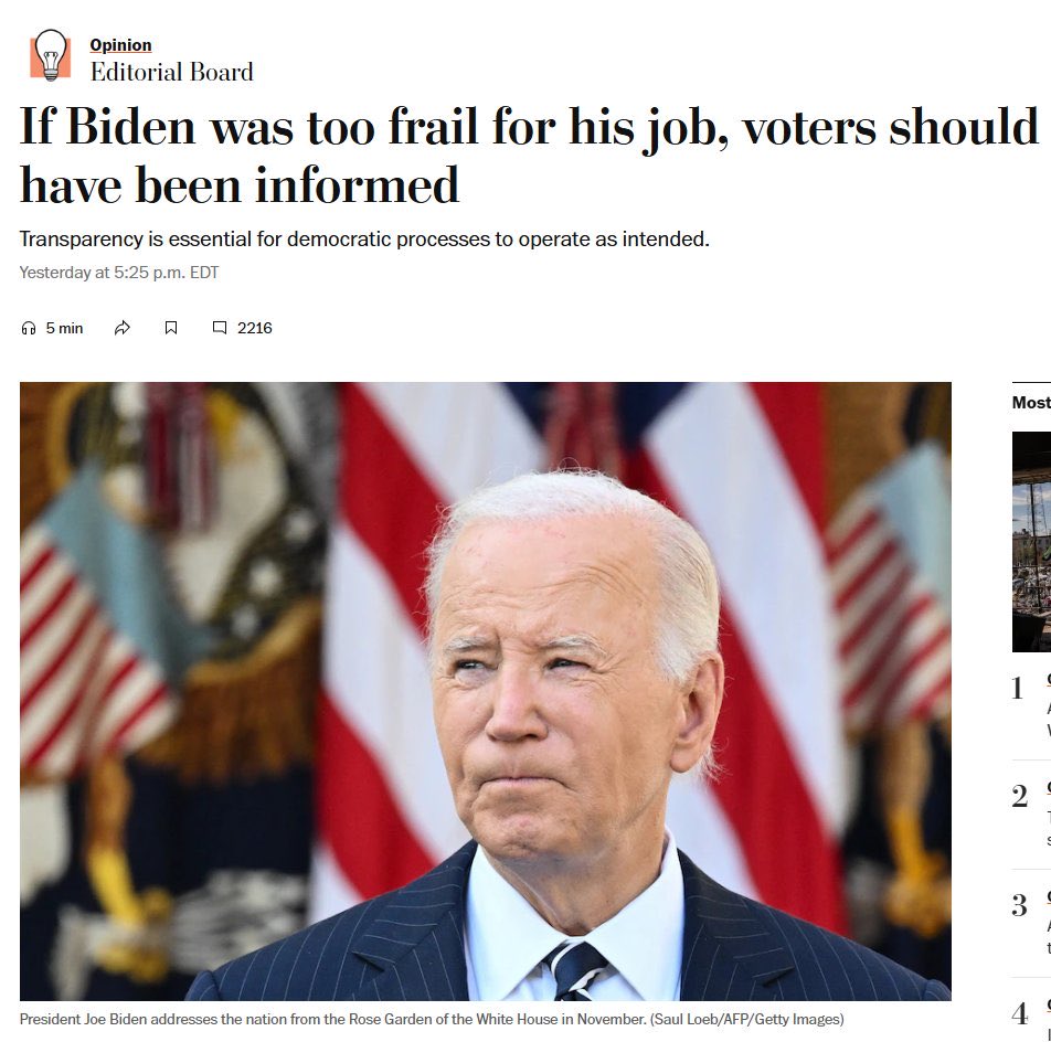 The Washington Post, whose motto is Democracy Dies in Darkness, and employs hundreds of people in the DC area to cover politicians, says someone should have told voters Joe Biden couldn’t do the job. Gee, wonder who that could have been in the media?