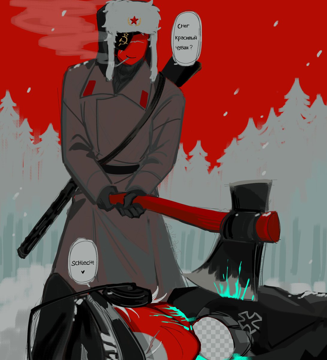 let's go watch the snow fall
#countryhumansUSSR 
#countryhumansthirdreich
#countryhumannsfw