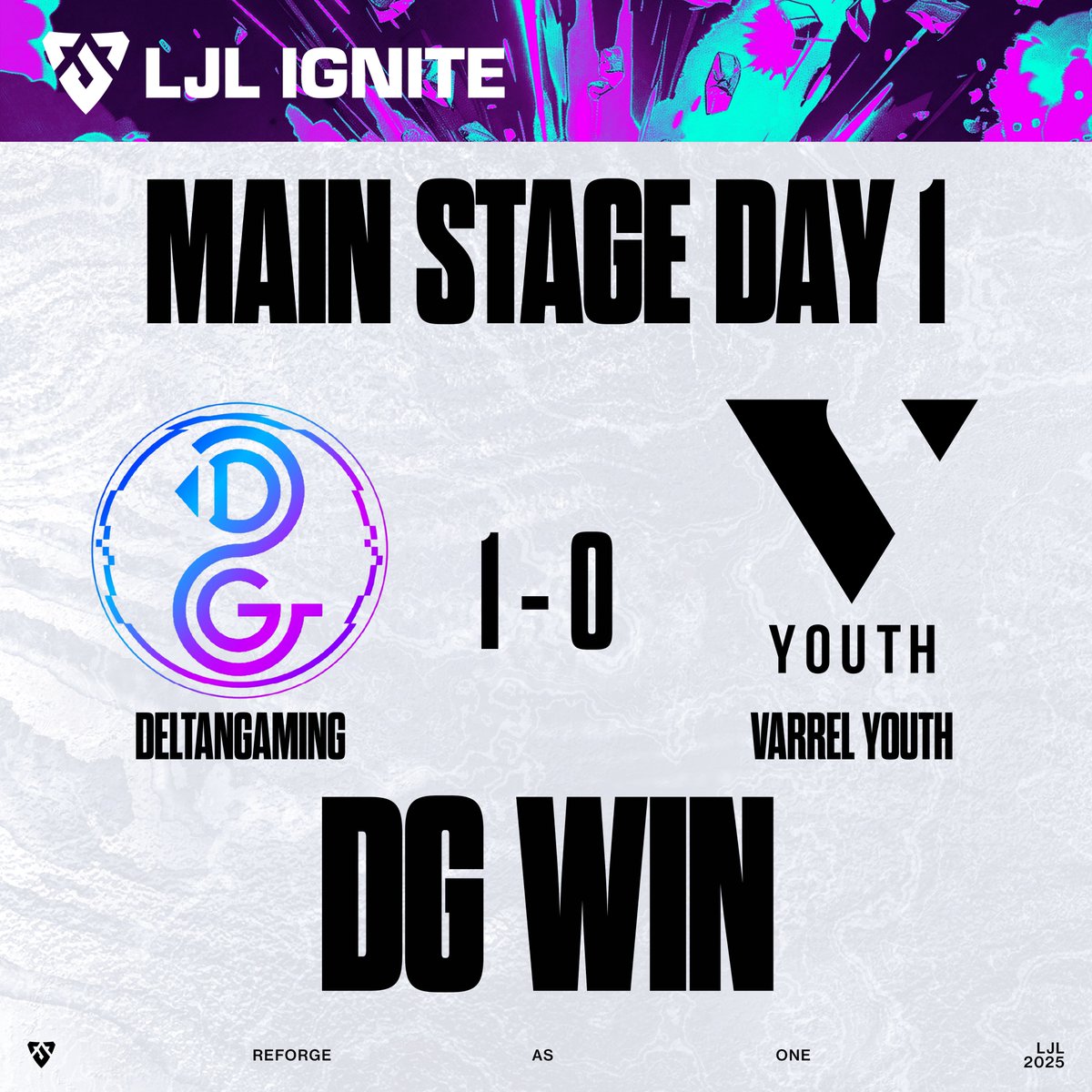 LJL 2025 IGNITE MAIN STAGE Day 1

Match 6🏆
DeltanGaming vs VARREL YOUTH

ゼド &amp; イブリンのアサシンコンビが見事にゲームを支配！💪
Match 6に勝利したのは DeltanGaming となりました！#DGWIN

#LJL2025