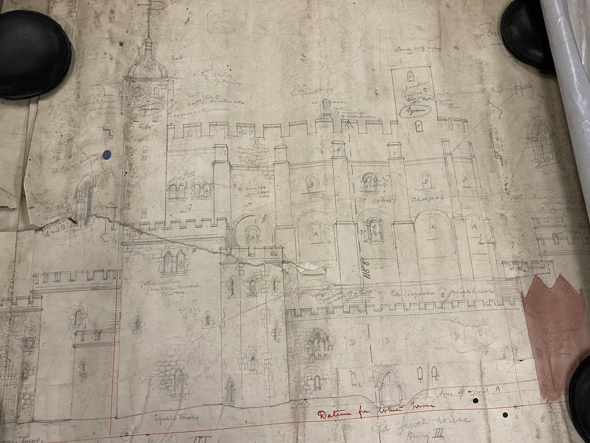 thorparchiveaub's tweet image. Difficult to make out, but this is one of John Thorp's original hand drawings he prepared when planning his impressive Tower of London model. One of many such drawings the archives holds relating to the 'Old London' models, many of which are still held by the London Museum.