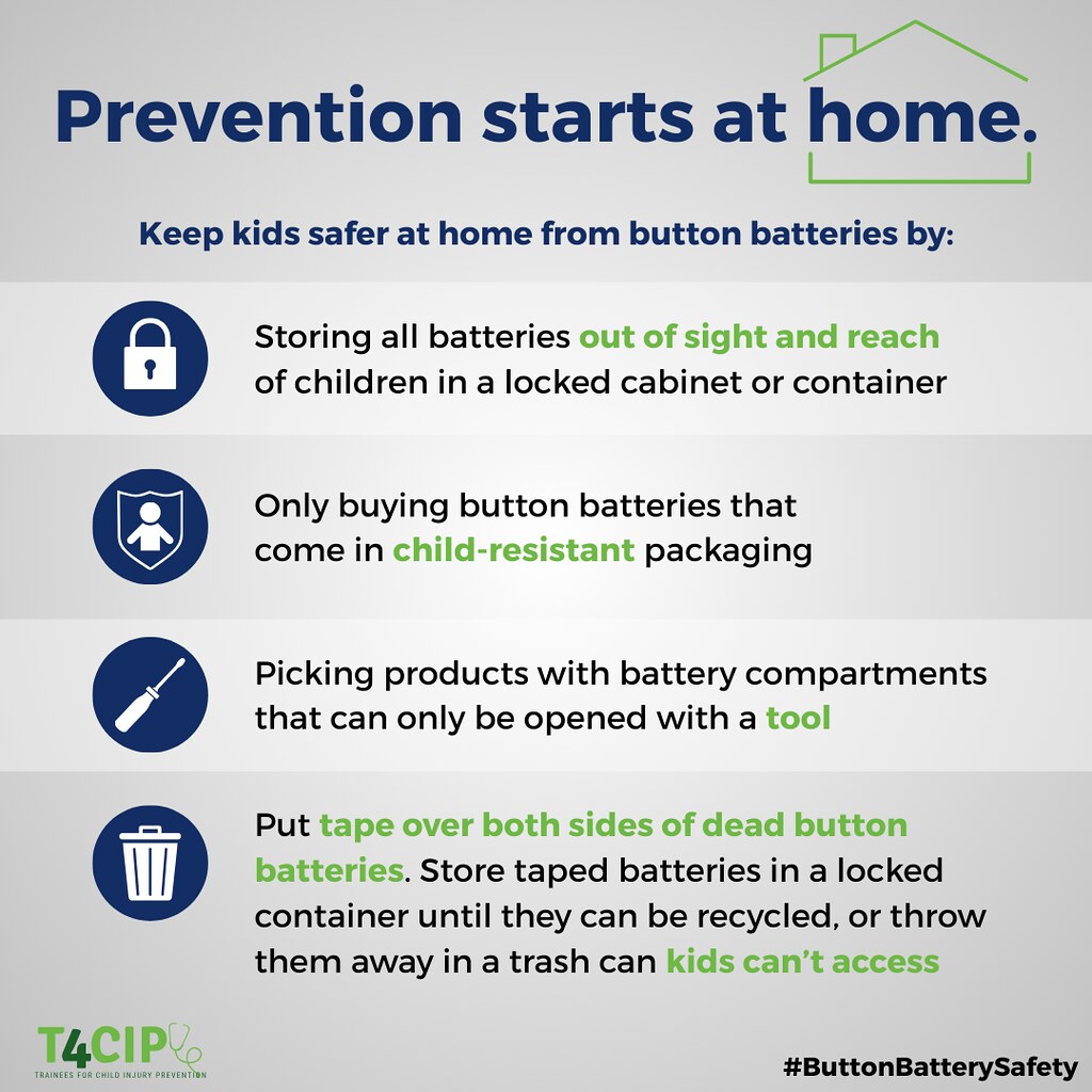 BrittanyOpokwu's tweet image. (1/2) #ButtonBatterySafety starts at home!
Keep kids safer at home from button batteries by following these 4 tips:
- Storing all batteries out of sight and reach of children in a locked cabinet or container
- Only buying button batteries that come in child-resistant packaging