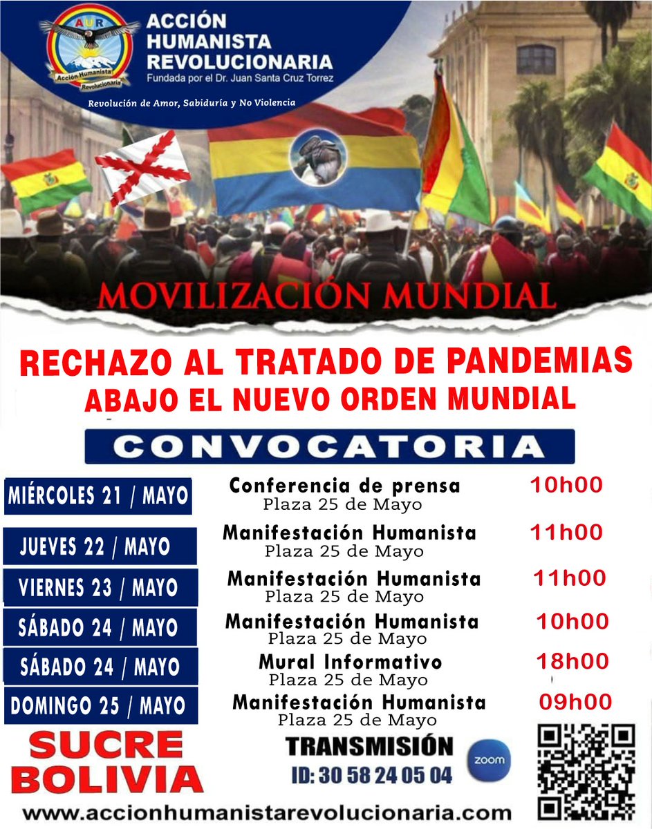 humanidadDespi2's tweet photo. 🇷🇴 *Acción Humanista Revolucionaria- AUR*
*Fundada por el Dr. Juan Santa Cruz Torrez*
🔥 *CONVOCA A LOS PUEBLOS 
A PARTICIPAR DE LA MANIFESTACIÓN HUMANISTA EN RECHAZO AL TRATADO PANDEMICO * 
Click al enlace 👉 https://t.co/Lah2h7W3SF https://t.co/KGvdkBkDW4