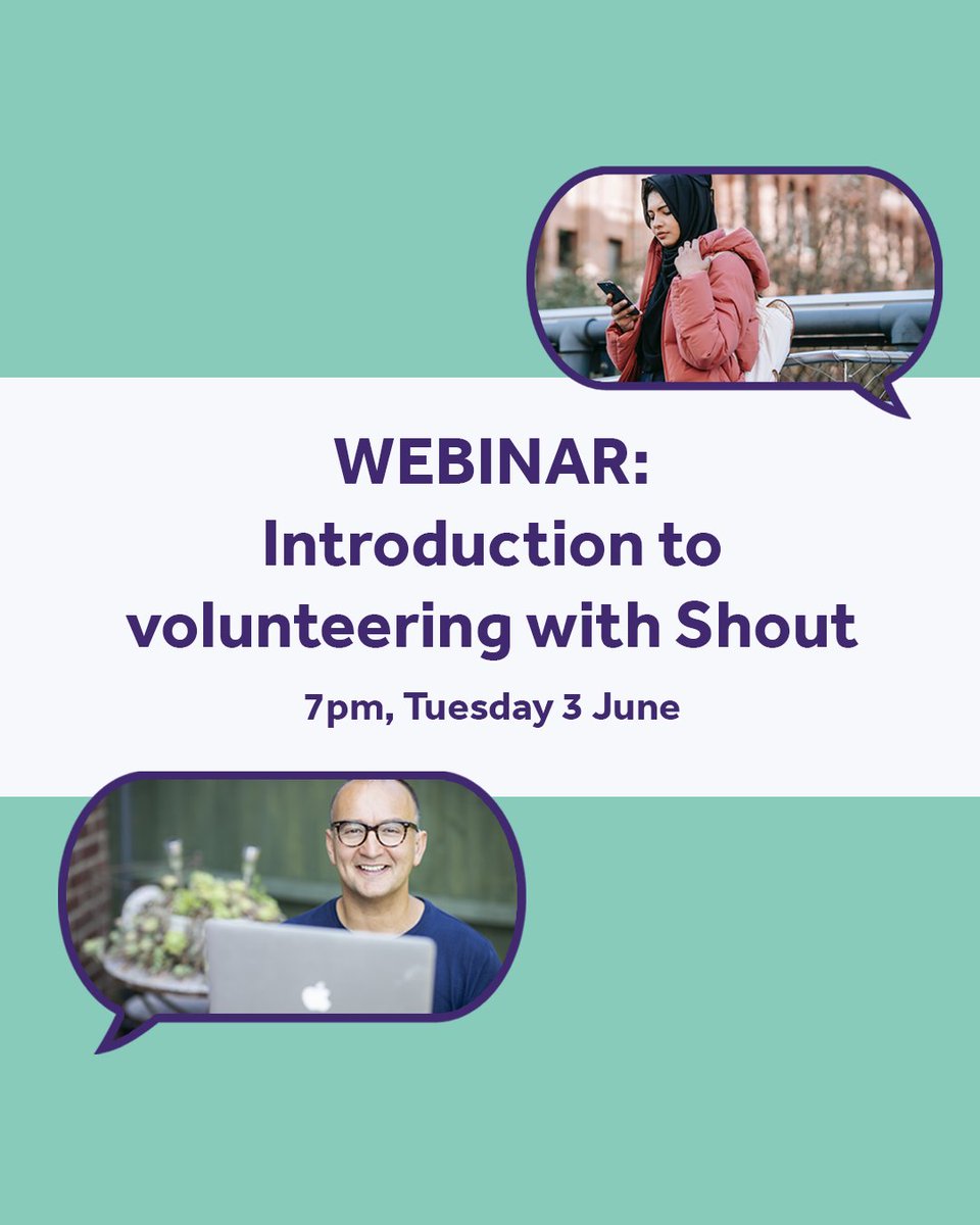 Thinking about volunteering with Shout, but want to know more before you apply? Join our online info session, coming up on Tuesday 3 June at 7pm.

Sign up here: ow.ly/jiG150VWmc7