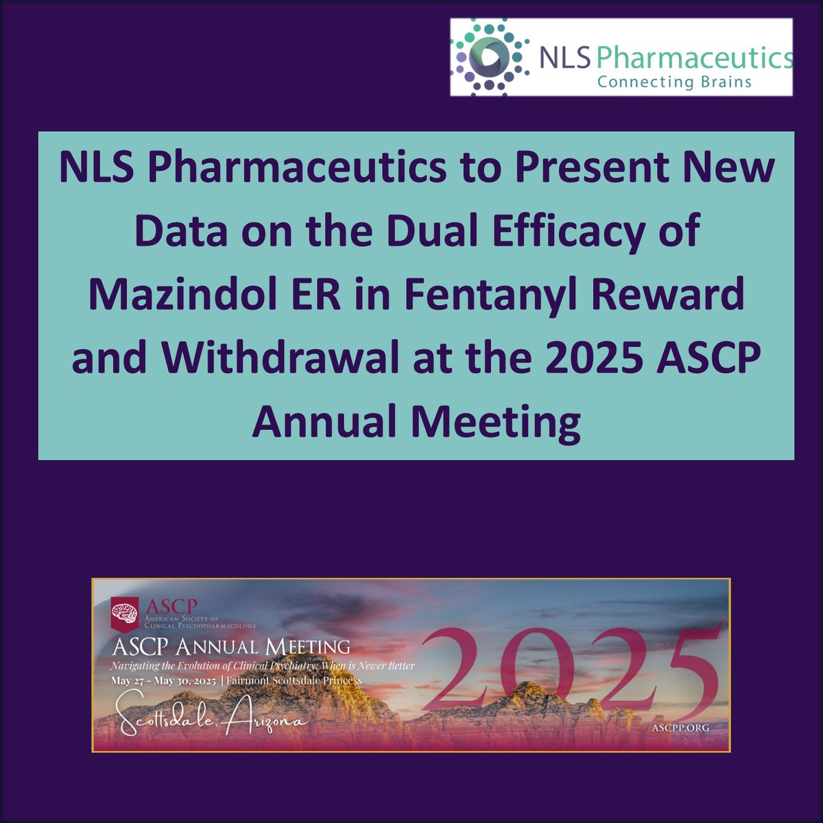 At <a href="/ASCPorg/">American Society of Clinical Pschopharm (ASCP)</a> NLS Pharmaceutics will present preclinical results showing Mazindol ER reduces both fentanyl reward and withdrawal symptoms in animal models.
 A promising non-opioid approach to fighting addiction.
 📍Poster #KO-943 | May 29
 #CNS #PharmaNews #OpioidCrisis