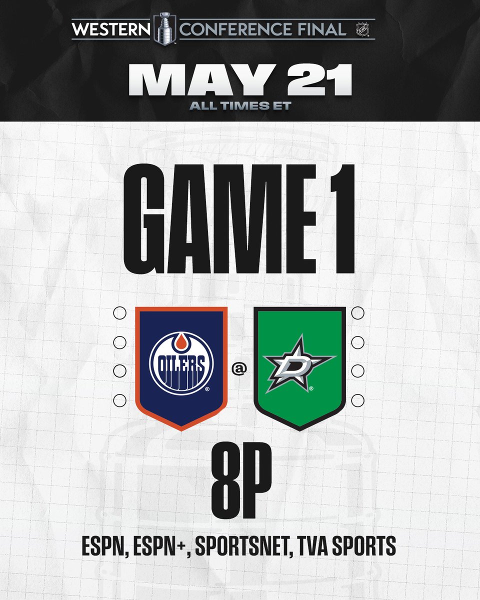 NHL (@nhl) on Twitter photo 🗣️ THE WESTERN CONFERENCE FINAL STARTS TONIGHT
• Mikko Rantanen can become the second player in League history with at least one goal in each of his first five career Conference Finals/Semifinals games... 👀 #StanleyCup
📺: <a href="/EdmontonOilers/">Edmonton Oilers</a> vs. <a href="/DallasStars/">X - Dallas Stars</a> Western Conference 🗣️ THE WESTERN CONFERENCE FINAL STARTS TONIGHT
• Mikko Rantanen can become the second player in League history with at least one goal in each of his first five career Conference Finals/Semifinals games... 👀 #StanleyCup
📺: <a href="/EdmontonOilers/">Edmonton Oilers</a> vs. <a href="/DallasStars/">X - Dallas Stars</a> Western Conference