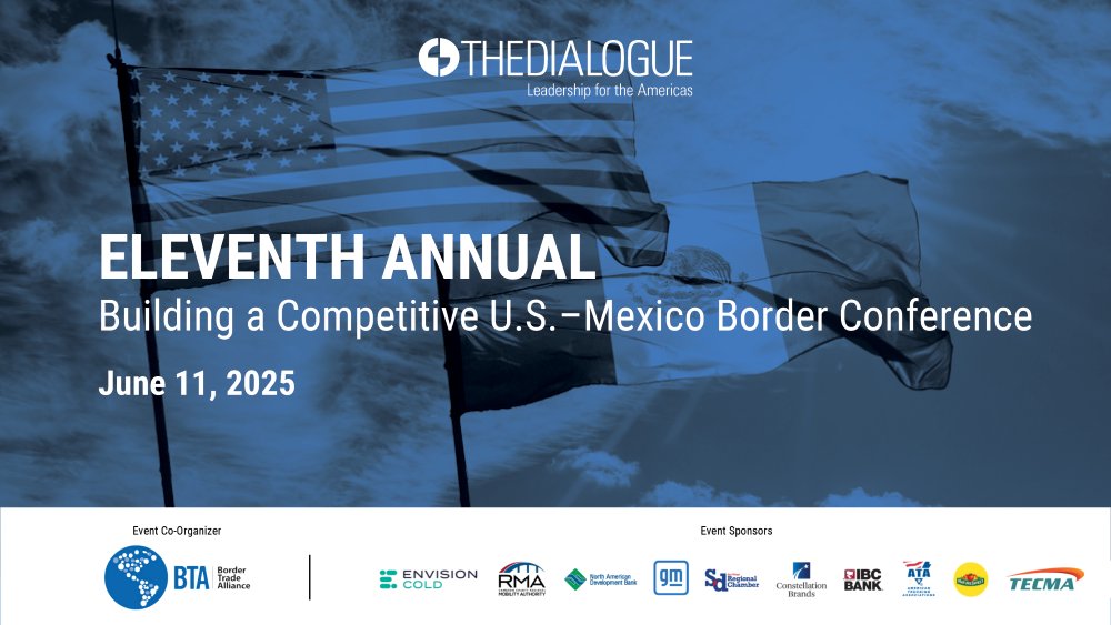 How can the U.S.-Mexico border drive cooperation on trade, migration, and tech in an era of complex bilateral challenges? Join the <a href="/MexicoProgram/">The Mexico Program at the Dialogue</a>: 

🗓️Wednesday, June 11, 2025
🕘9:00 AM - 2:30 PM

🔗RSVP: thedialogue.org/event/eleventh…