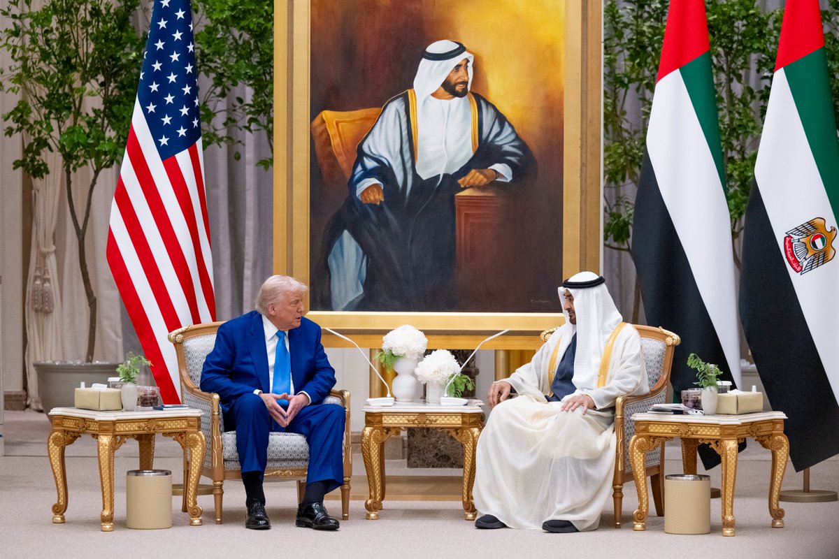 UAEEmbassyUS's tweet photo. 🇦🇪🇺🇸 Marking over 5 decades of partnership, HH Sheikh @MohamedBinZayed welcomed @POTUS for a state visit to the UAE - a historic trip marked by warmth, mutual respect &amp; trust. The visit showcased an expanding bilateral investment alliance.
 
https://t.co/39yqprlwa1 #POTUSintheUAE https://t.co/0B2TfUNUVj