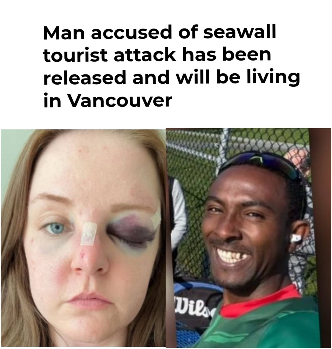In today's episode of Canada's justice system is a joke;

The man, Peterhans Nungu, who randomly attacked and almost beat this woman to death has been released to house arrest - unless he needs to leave for work, medical appointments etc.

Nungu was on bail for assaulting a peace