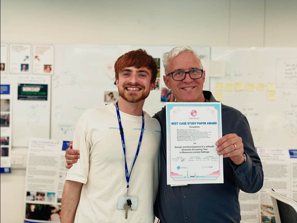 ImperialDyson's tweet image. Our researchers have won the Best Case Study Paper Award at #CHI2025! Marco Da Re & Rafael Calvo led an 18-month participatory design process creating a mobile health tool for dementia screening in Peru.
Read the full paper to discover valuable insights dl.acm.org/doi/10.1145/37…