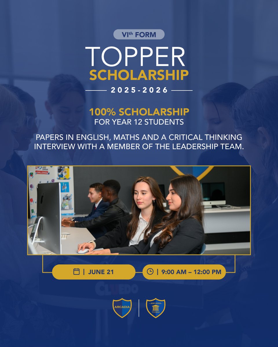 ArcadiaSch's tweet image. ABS is awarding full scholarships to high-achieving Year 12 students ready to lead and excel!
📅 Date: June 21
🕘 Time: 9AM – 12PM
To register, fill out the form in our bio.
#TopperScholarship #Year12 #Scholarships #SixthForm #UAE #Dubai #Education #ABS #Learning