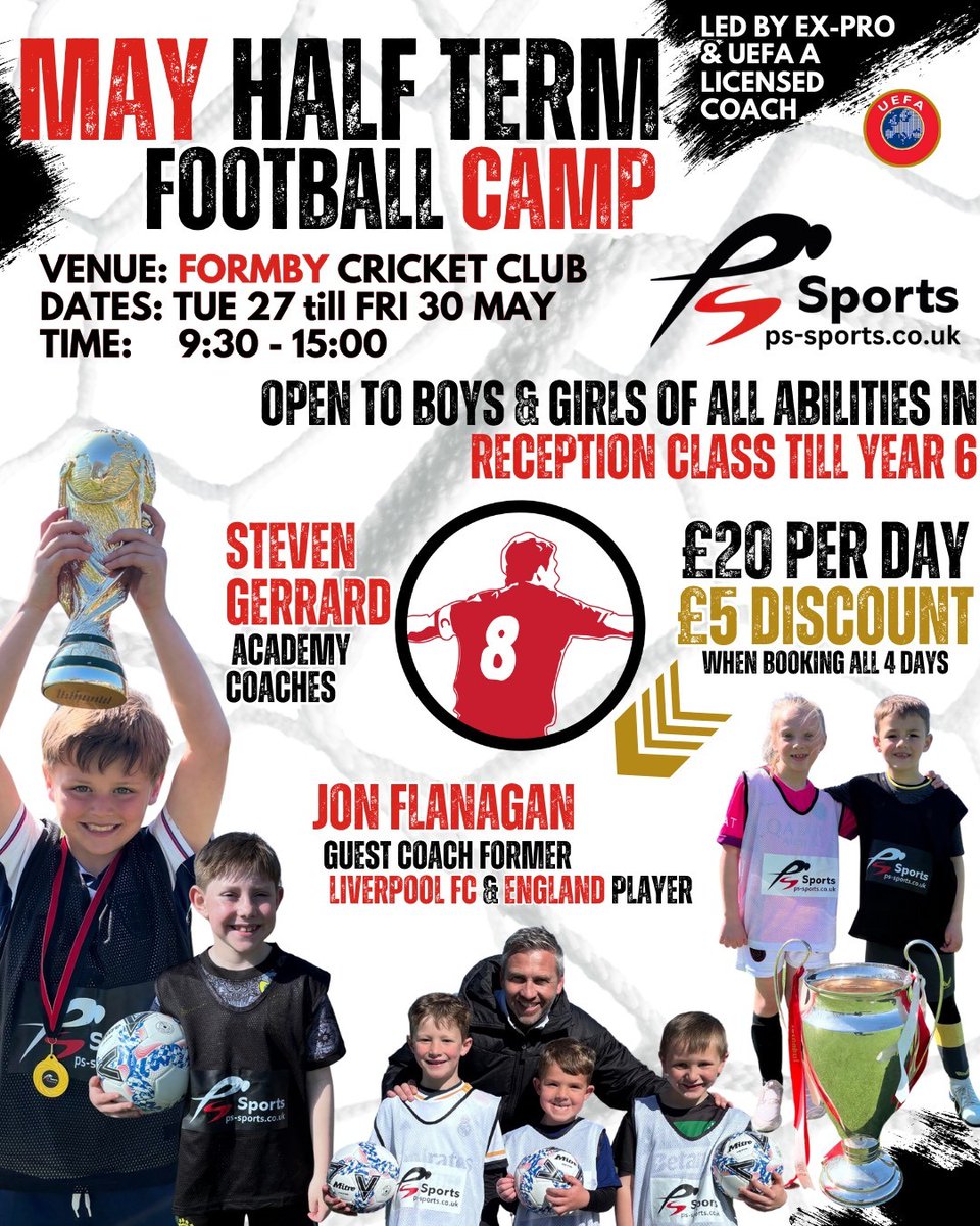 Sefton Children's University (@seftoncu) on Twitter photo #MayHalfTerm #LearningDestinationSpotlight
<a href="/ps_sportsuk/">PS Sports UK</a> have a very exciting Football Camp happening this May Half Term! Open to primary aged girls and boys of all abilities. ⚽️
To book, visit: ps-sports.co.uk/may25
#LearningForFun #MayHalfTerm #LearningDestinationSpotlight
<a href="/ps_sportsuk/">PS Sports UK</a> have a very exciting Football Camp happening this May Half Term! Open to primary aged girls and boys of all abilities. ⚽️
To book, visit: ps-sports.co.uk/may25
#LearningForFun