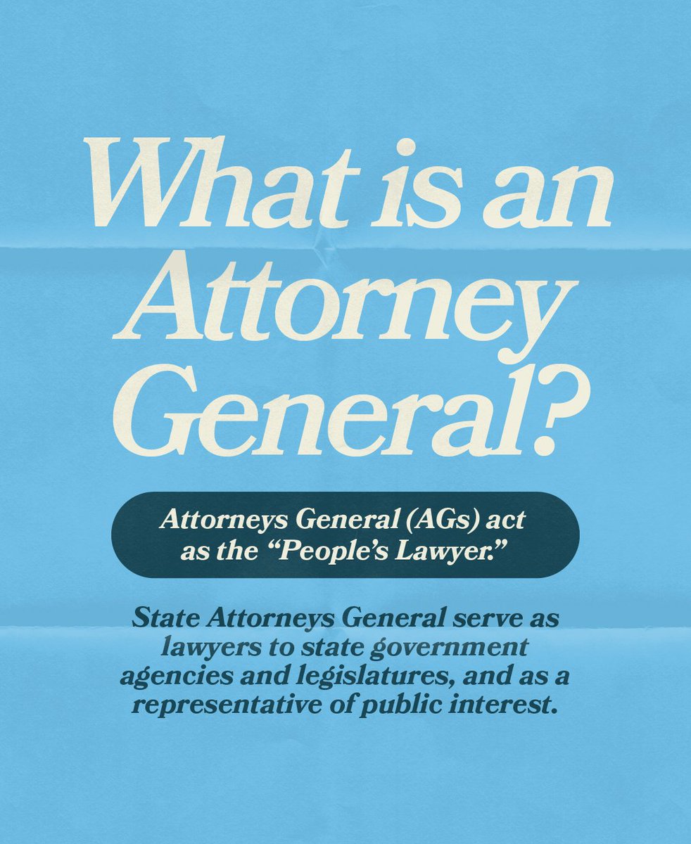 DemocraticAGs's tweet image. Attorneys General can be a mouthful, so we like to call them the “People’s Lawyers.” Let us break down what an AG actually does and the enormous impact they can have.