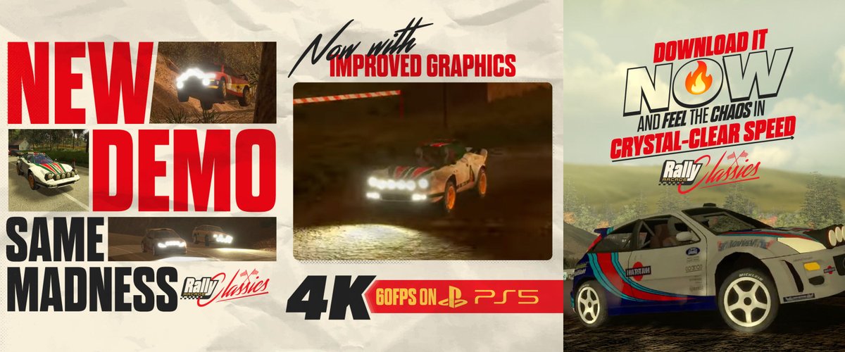 🚨 NEW DEMO ALERT! 🚨

Rally Arcade Classics is now turbocharged on PS5 — experience the chaos in slick 4K/60FPS! 💥

Download the updated demo now… and get ready
The full game drops very, very soon 👀

#RallyArcadeClassics #PS5Gaming #PS5