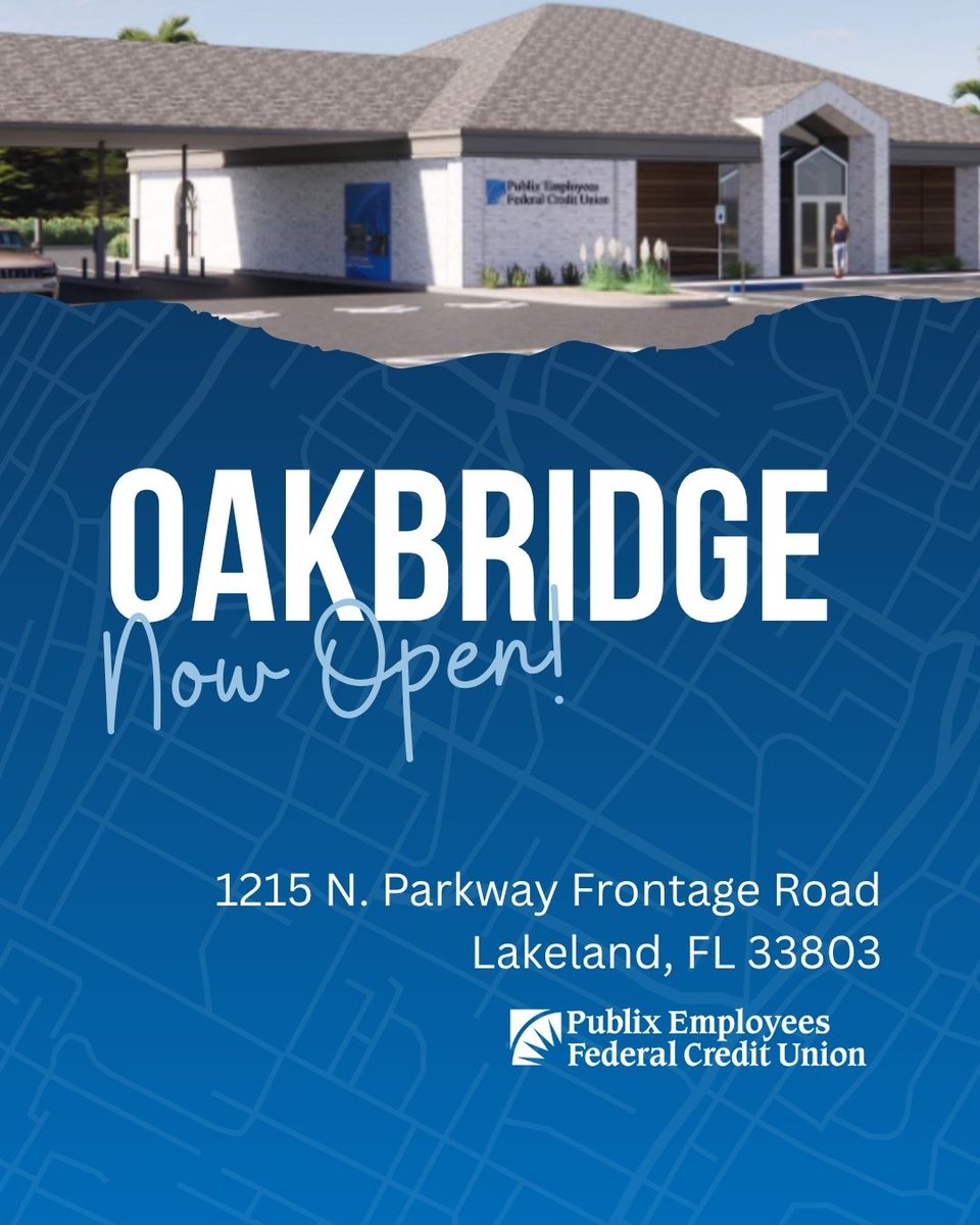 We're officially open! Stop by our brand-new Oakbridge branch at 1215 N. Parkway Frontage Road, Lakeland, FL 33803. Whether you're opening an account, applying for a loan, or just want to say hi—we're here and ready to serve you! 💚
