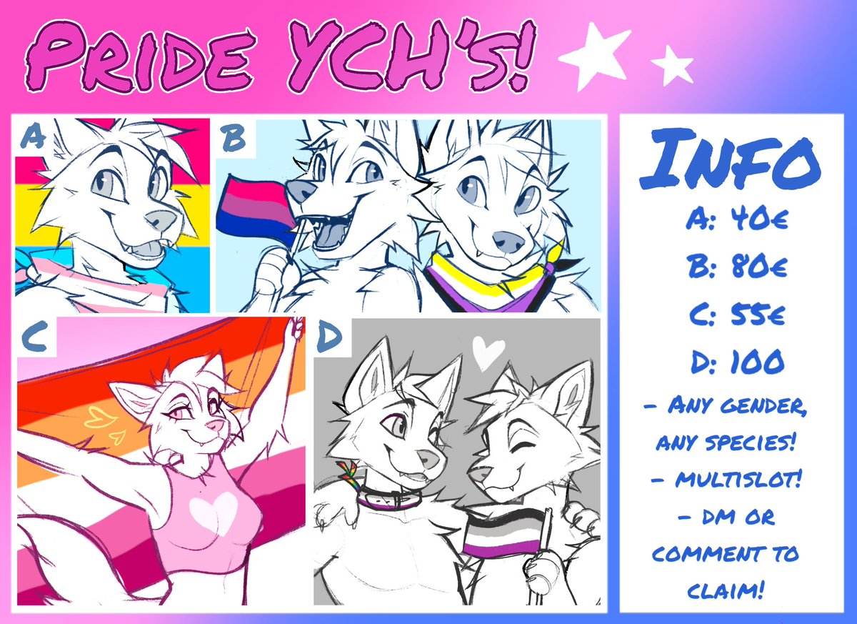 🏳️‍🌈 Pride YCH’s 2025! 🏳️‍🌈

These will be open til the end of June! 

✨ Retweets are very much appreciated! ✨