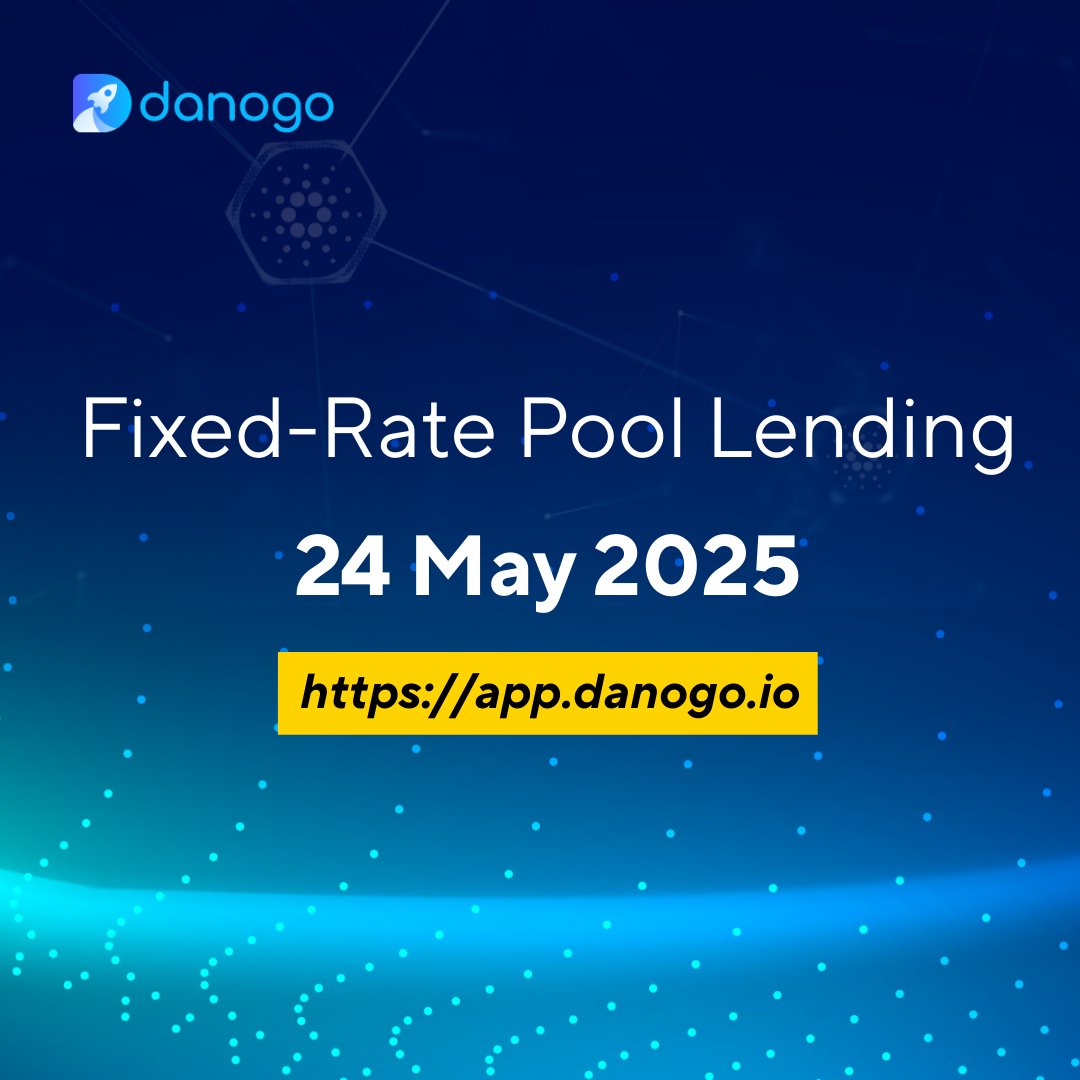 DanoFinance's tweet photo. ⌛️ 3 Days to Go

Danogo’s Fixed Rate Pool Lending launches May 24!
✅ Borrow with confidence 
✅ Escape rate volatility

Get ready for high yields and stable low borrowing rates on Cardano. 
#Cardano #DeFi #Danogo #FixedRateLending
