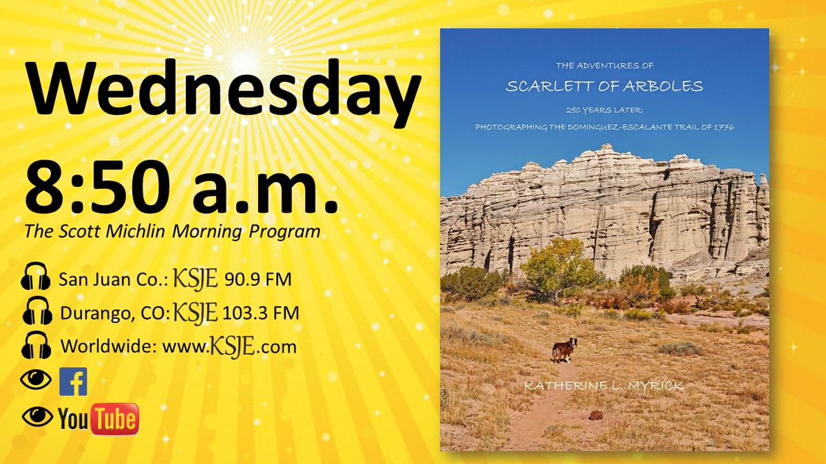 KSJE's tweet photo. Today, we're sharing details about the upcoming 25th Anniversary for Feat of Clay gallery in #AztecNM!
#Author Kathy Myrick stops by to tell us about her book!
As does author Stoney Compton!
Sunny &amp; warmer #nmwx today! https://t.co/BE4X1WeJ05