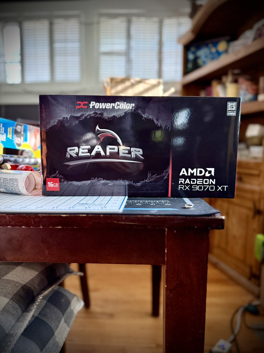 MiddleOKnowhere's tweet image. #pcupgrade time. My son graduated high school, and his gift is a new GPU. Going from an @TEAMEVGA RTX 3070 to a @PowerColor @amdradeon RX 9070 XT Reaper. His old GPU was what I had on hand at the time of his 18th b-day #pcbuild. This GPU will be all new. He’s very excited.