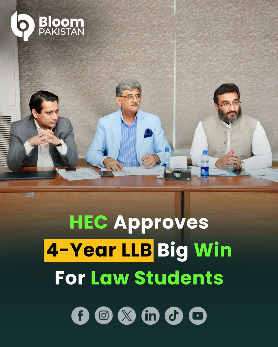 bloom_pakistan's tweet photo. HEC Approves 4-Year LLB Program Nationwide

#BloomPakistan Higher Education Commission, Pakistan @hec_pk #LLBProgram #LegalEducation #PakistanEducation #LawDegree #HigherEducation #HECUpdate

For Details:
https://t.co/NjJv7s0DWf https://t.co/4dgubBQXfw
