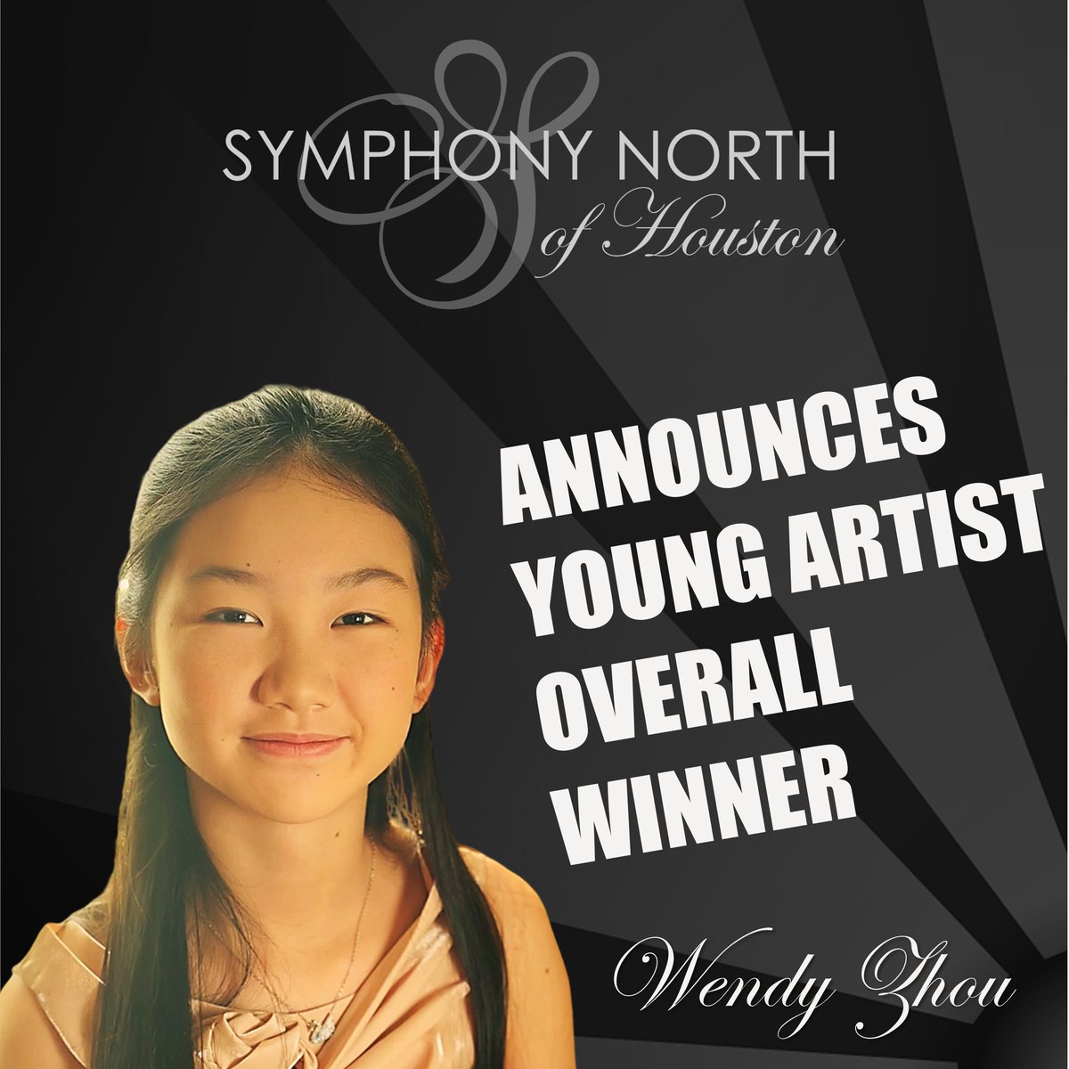 Wendy Zhou was selected by a panel of judges from among the best performing category winners with her performance of Saint Saens’ Piano Concerto in g minor No. 2, 3rd mvt. 

 Learn More 👉 symphonynorth.org/2025-young-art… 👈

#SymphonyNorthOfHouston #classicalmusic #tomballtx