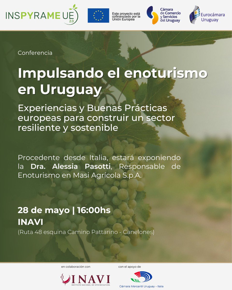 Cámara Española UY (@camacoesuy) on Twitter photo Compartimos el evento "Impulsando el enoturismo en Uruguay", organizado por <a href="/UEenUruguay/">Unión Europea en Uruguay</a> <a href="/eurocamara_uy/">Eurocámara Uruguay</a> <a href="/InspyrameUE/">Inspyrame UE</a> & <a href="/CamaraUY/">Cámara de Comercio y Servicios UY 🇺🇾</a> . Compartimos el evento "Impulsando el enoturismo en Uruguay", organizado por <a href="/UEenUruguay/">Unión Europea en Uruguay</a> <a href="/eurocamara_uy/">Eurocámara Uruguay</a> <a href="/InspyrameUE/">Inspyrame UE</a> & <a href="/CamaraUY/">Cámara de Comercio y Servicios UY 🇺🇾</a> .