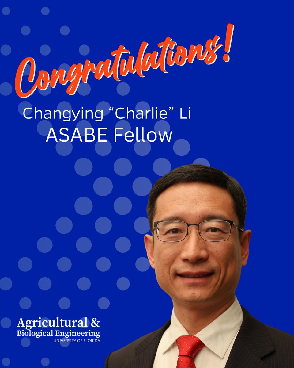 UF_ABE's tweet image. Congratulations to Charlie Li, Ph.D., Distinguished Faculty Scholar, for being selected as a Fellow of the American Society of Agricultural and Biological Engineers (ASABE).