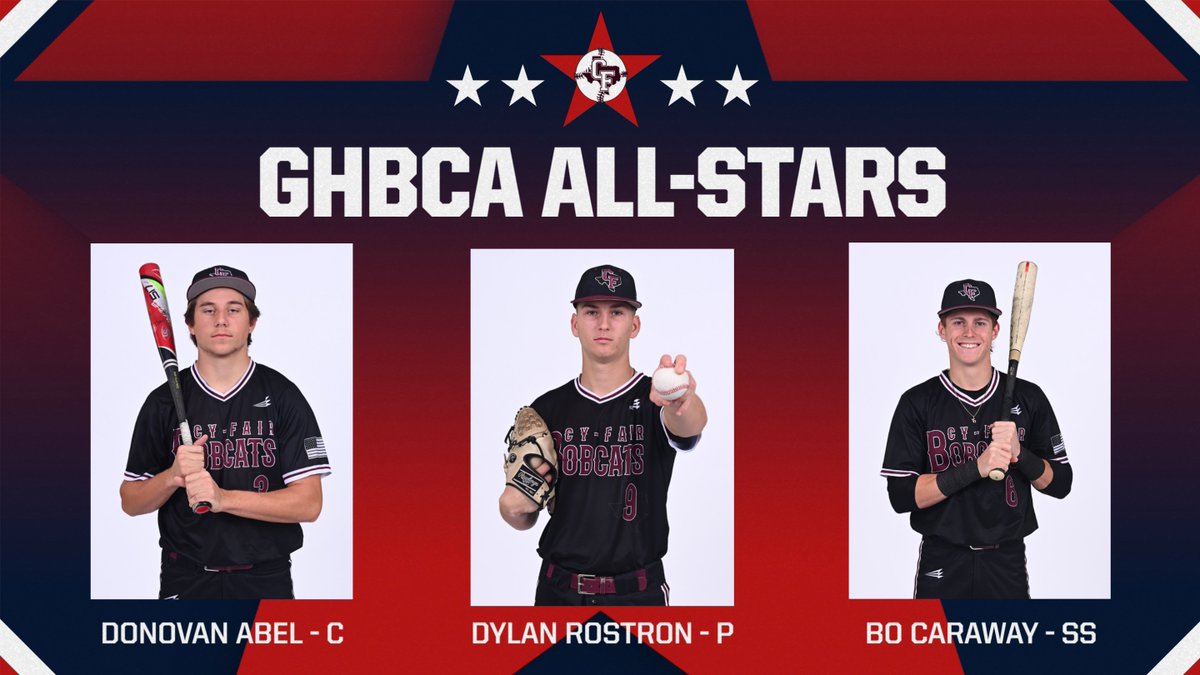 Cy-Fair Bobcats Baseball (@cyfairbaseball) on Twitter photo ⭐️2025 GHBCA ALL-STARS⭐️
Congratulations to these 3 seniors for being selected to play in the <a href="/HTXAreaBaseball/">Greater Houston Baseball Coaches Association</a> All-Star Game!
The game will be played on Tuesday, June 3rd at St. Thomas HS at 4pm.
#beCATS | #BFND | 🐾⚾️ ⭐️2025 GHBCA ALL-STARS⭐️
Congratulations to these 3 seniors for being selected to play in the <a href="/HTXAreaBaseball/">Greater Houston Baseball Coaches Association</a> All-Star Game!
The game will be played on Tuesday, June 3rd at St. Thomas HS at 4pm.
#beCATS | #BFND | 🐾⚾️