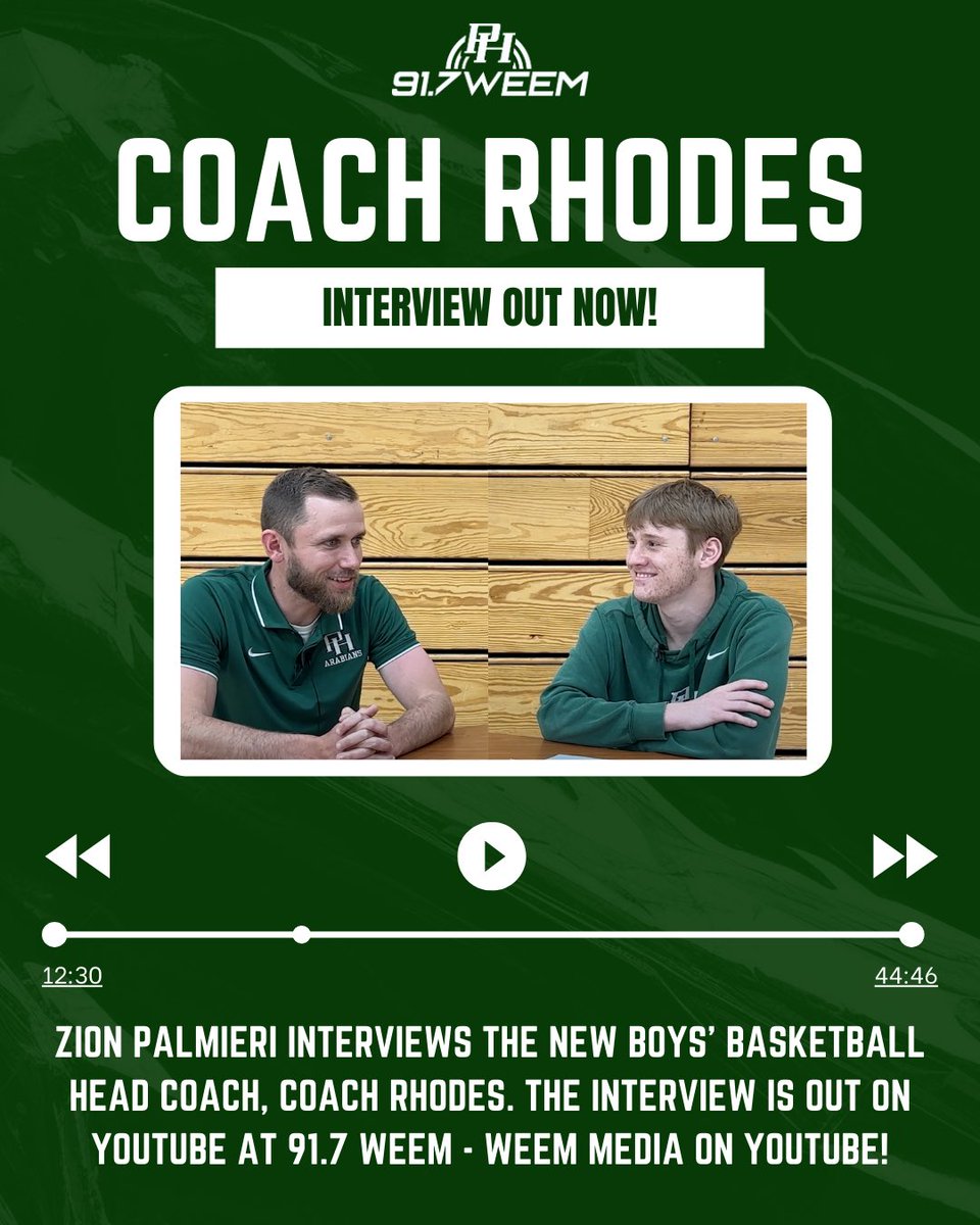 91.7 WEEM (@917weem) on Twitter photo Check out our new boys' basketball head coach, Coach Rhodes! Our very own Zion Palmieri sat down with him to talk about the upcoming season and his journey to PHHS. 🏀
Click the link below!
youtu.be/Y7rqIsZ1Diw
#phhs #pendletonheights #arabians #basketball <a href="/PHHSAthletics/">Arabians Athletics</a> Check out our new boys' basketball head coach, Coach Rhodes! Our very own Zion Palmieri sat down with him to talk about the upcoming season and his journey to PHHS. 🏀
Click the link below!
youtu.be/Y7rqIsZ1Diw
#phhs #pendletonheights #arabians #basketball <a href="/PHHSAthletics/">Arabians Athletics</a>