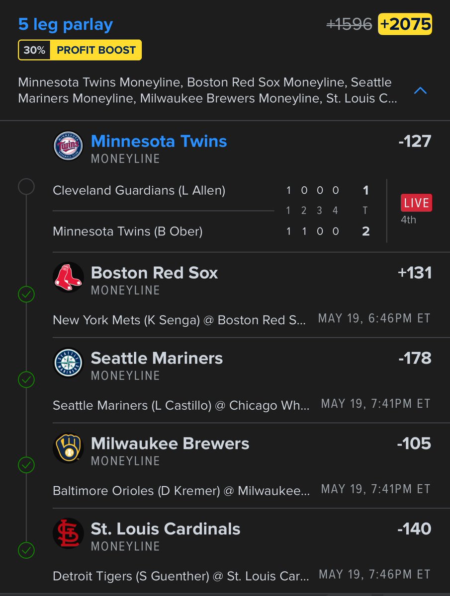 Bigbetsbrand123's tweet photo. So Fan Duel refused to void the Twins… So now 48 hours later we’re finally going to sweat out the final leg of this BANGER

There is a cashout option paying out at +1300 if you want to finally end the wait

Who is still riding with me? 👇

FAT giveaway if we cash❤️ https://t.co/WY3jHTi90e