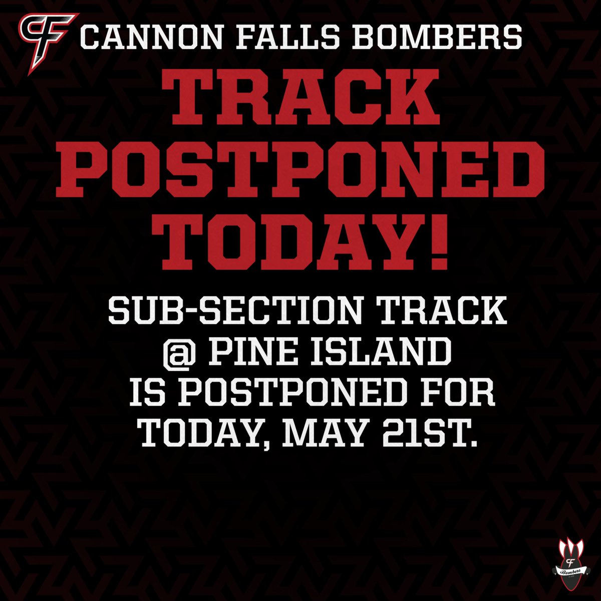 Today's Sub-Section Track Meet @ Pine Island has been postponed.  
#LearningInThe252