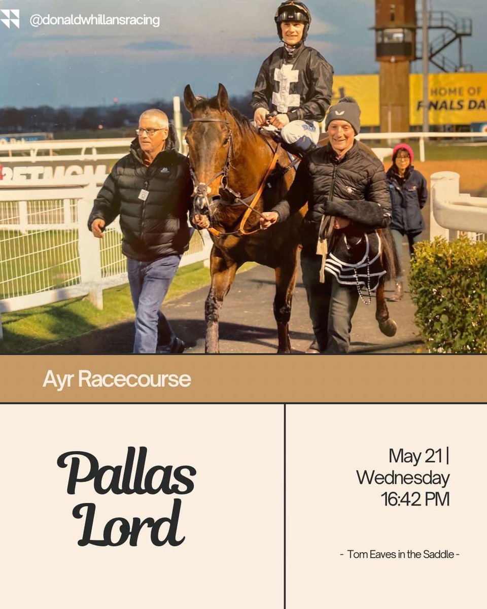 🏁 Race Day 🏁

We are off to <a href="/ayrracecourse/">Ayr Racecourse</a> with 1 runner. 

⏰ 16:42
🐎PALLAS LORD
⚡️<a href="/tomeaveswigan/">Tom eaves</a> in the saddle
🔑The Yard ⚫️⚪️

🤞🏻Good Luck Team 🤞🏻