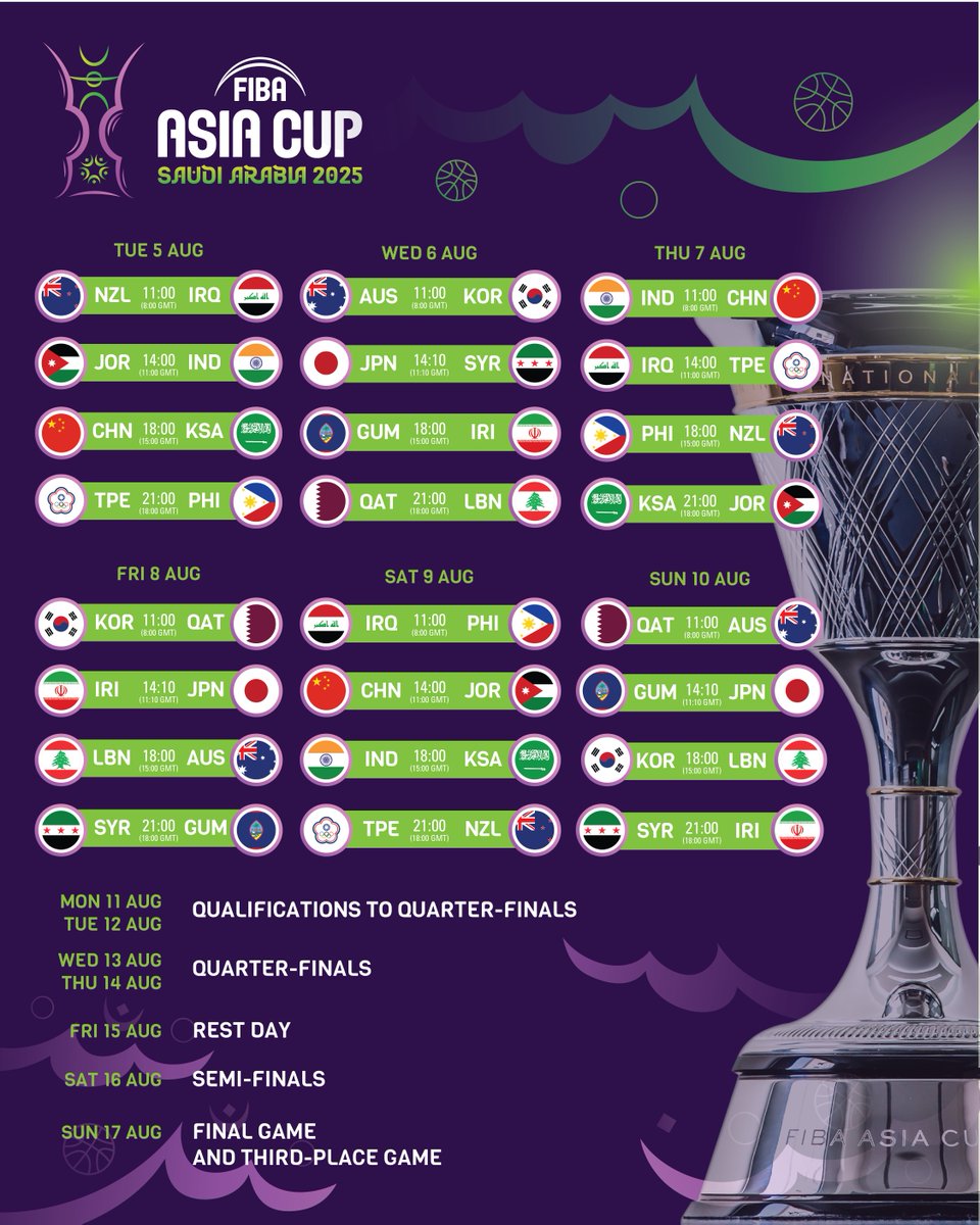 Insane matchups ahead 🤯

The FIBA #AsiaCup 2025 schedule is set 🔒
