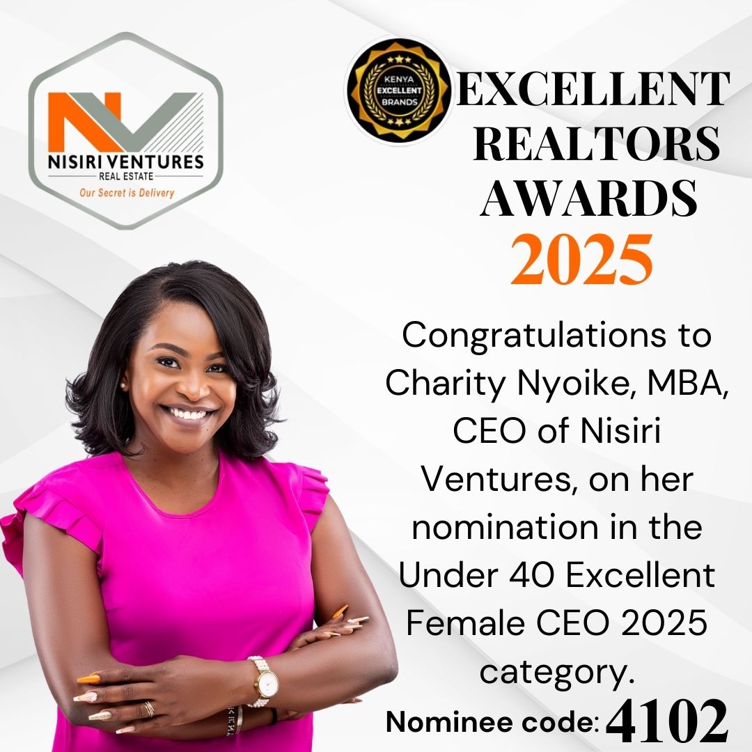 Good news! We’ve been shortlisted in the Top 3 at the Excellent Realtors Awards 2025! 
Our CEO, Charity Nyoike, is nominated in the Under 40 Excellent Female CEO category for her bold, purpose-driven leadership.

Vote with code 4102. 

To vote, click 👇🏾
portal.excellentbrands.co.ke