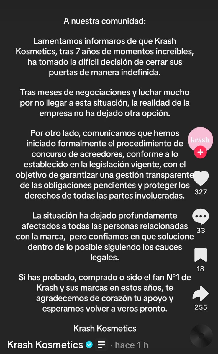 albammmedina's tweet photo. 💅🏻Tras semanas de especulaciones, Krash Cosmetics anuncia el cierre. 📲 Varias personas que han colaborado a lo largo de los años llevan días contando sus historias y lanzando indirectas https://t.co/ih6qjbQp0j