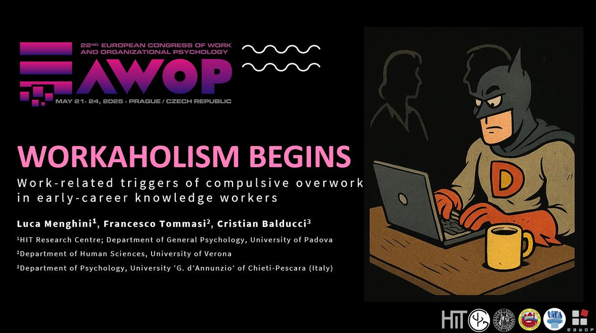 LuMenPsy's tweet image. On my way to #Prague for the @EAWOP #EAWOP2025 conference! Here&apos;s where &amp;amp; when you can find me:
Thu 22, 15:30, C2
#Workaholism symposium
Fry 23, 10:15, G7
#OpenScience symposium
Fry 23, 17:30, C3
Italian #WorkRelatedRumination Scale