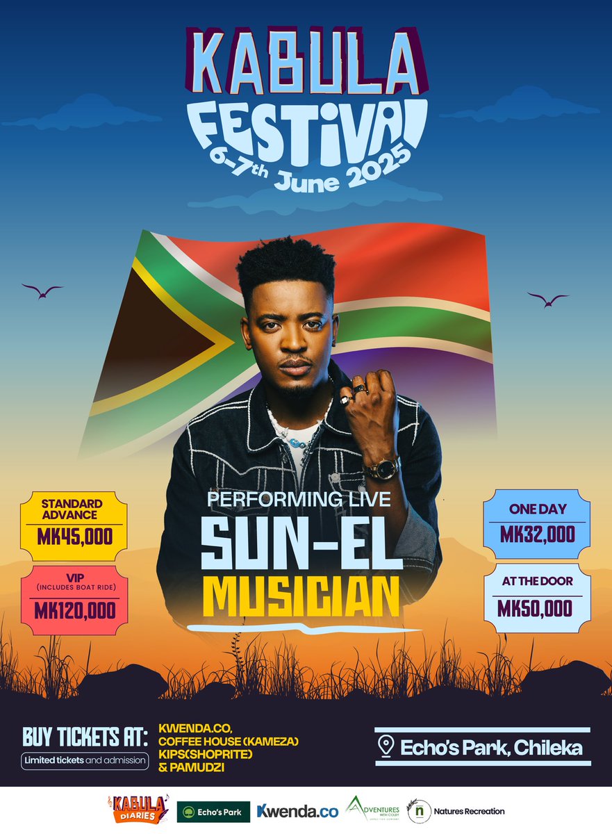 Eh koma Kabula😭🙌🏾

Sun El Musician will be in Malawi on the 1st week of June!

#KabulaFestival