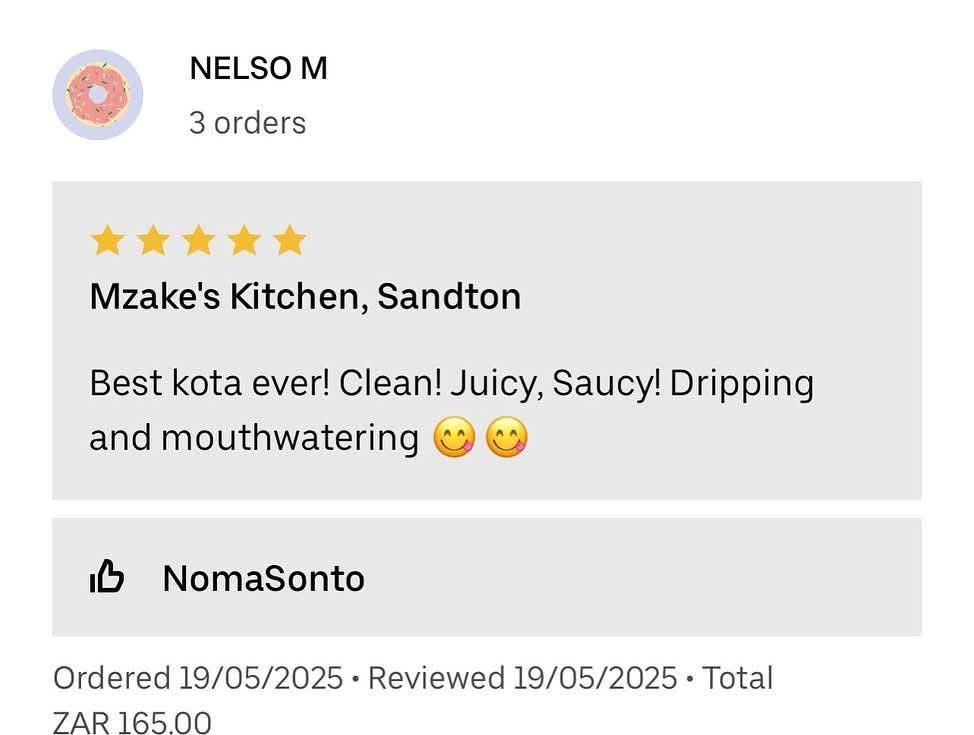 djsbu's tweet photo. Congratulations @MzakesKitchen is a month old! 🥳🎉 

Thank you for joining us in our growing community. 

The reviews are in! Mzakes’ is inspired by and delivers kasi & African food that hits the spot - we’re glad you think so too. 

Hlafunment is at @MrD_SouthAfrica , @Spaza, @UberEats 

Mzekezeke inspired, kasi approved!